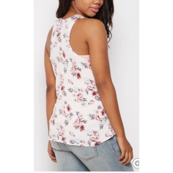 Rue21 White Floral Caged V Neck Tank Top, Medium - Picture 3 of 6